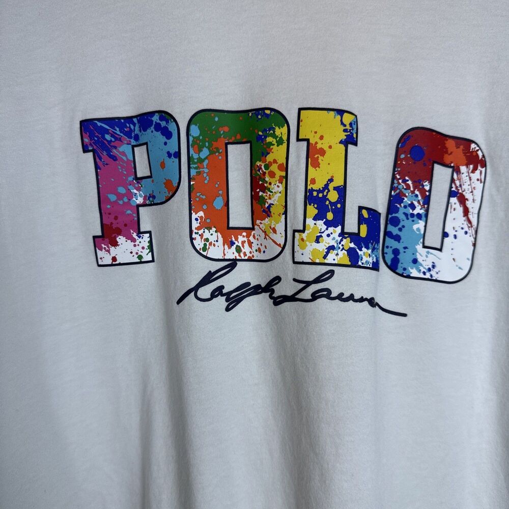 Polo Ralph Lauren XXL Splatter Logo Tee Shirt White Classic Fit T Shirt